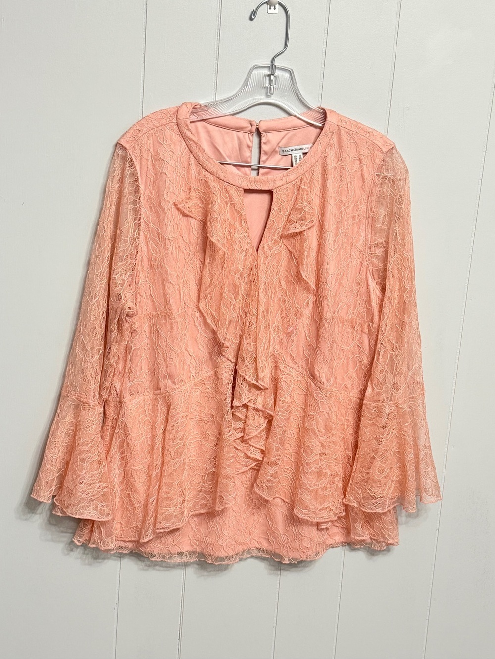 #19)  Isaac Mizrahi Live! Peach Lace Trim Top